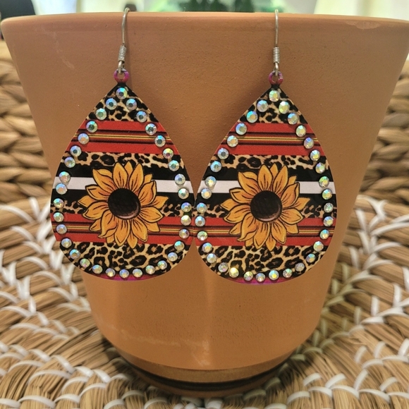 Jewelry - Sunflower Teardrop Earrings with Rhinestones New